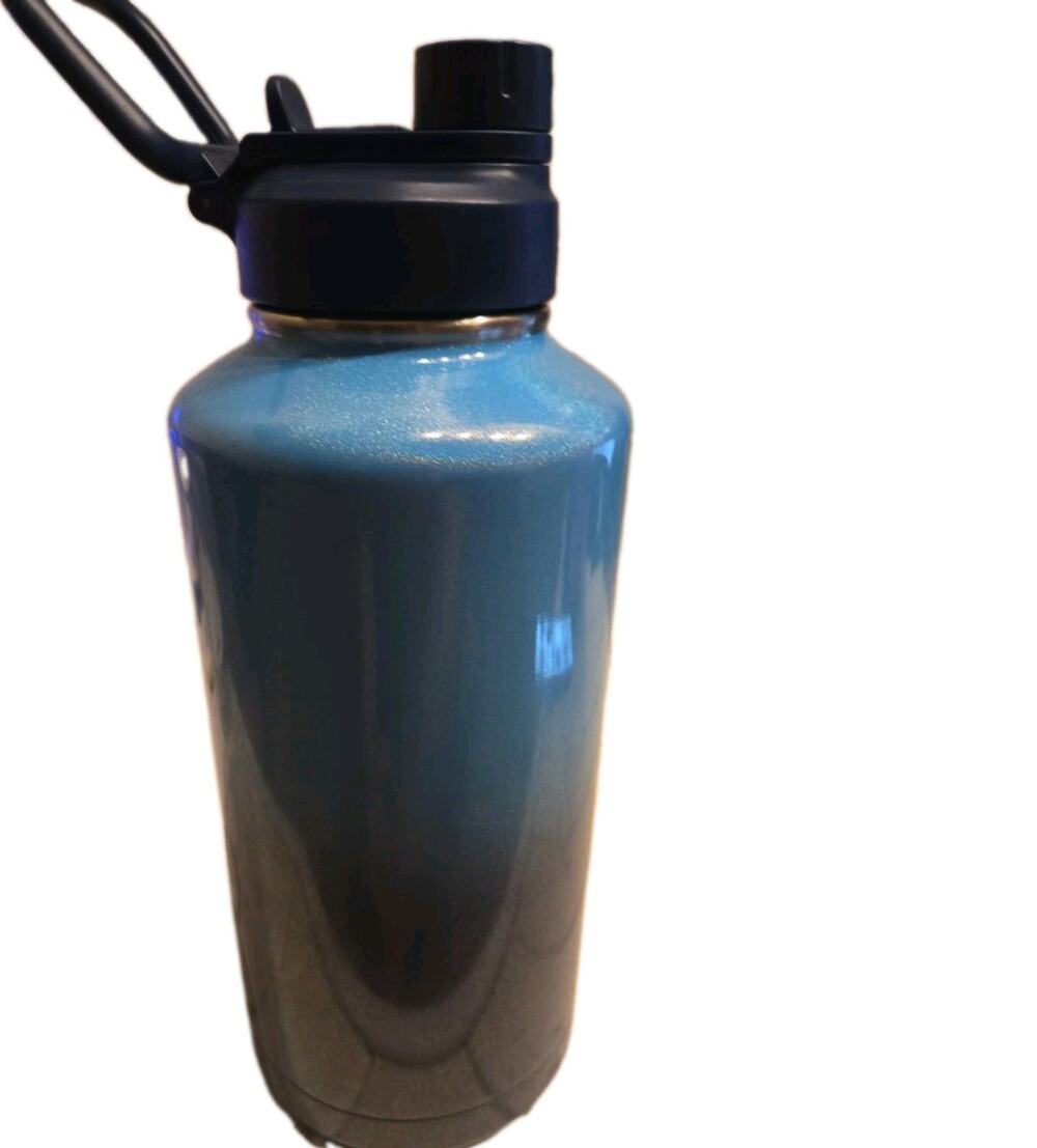 64 oz Blue Navy Ombré Glitter Insulated Stainless Steel Water Bottle Straw Lid